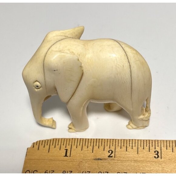 Elephant Miniature Sculpture Collectible Art Vintage Hand Carved 3 x 2.5" - Picture 5 of 6